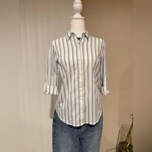 Nine West Blue and White Striped Shirt